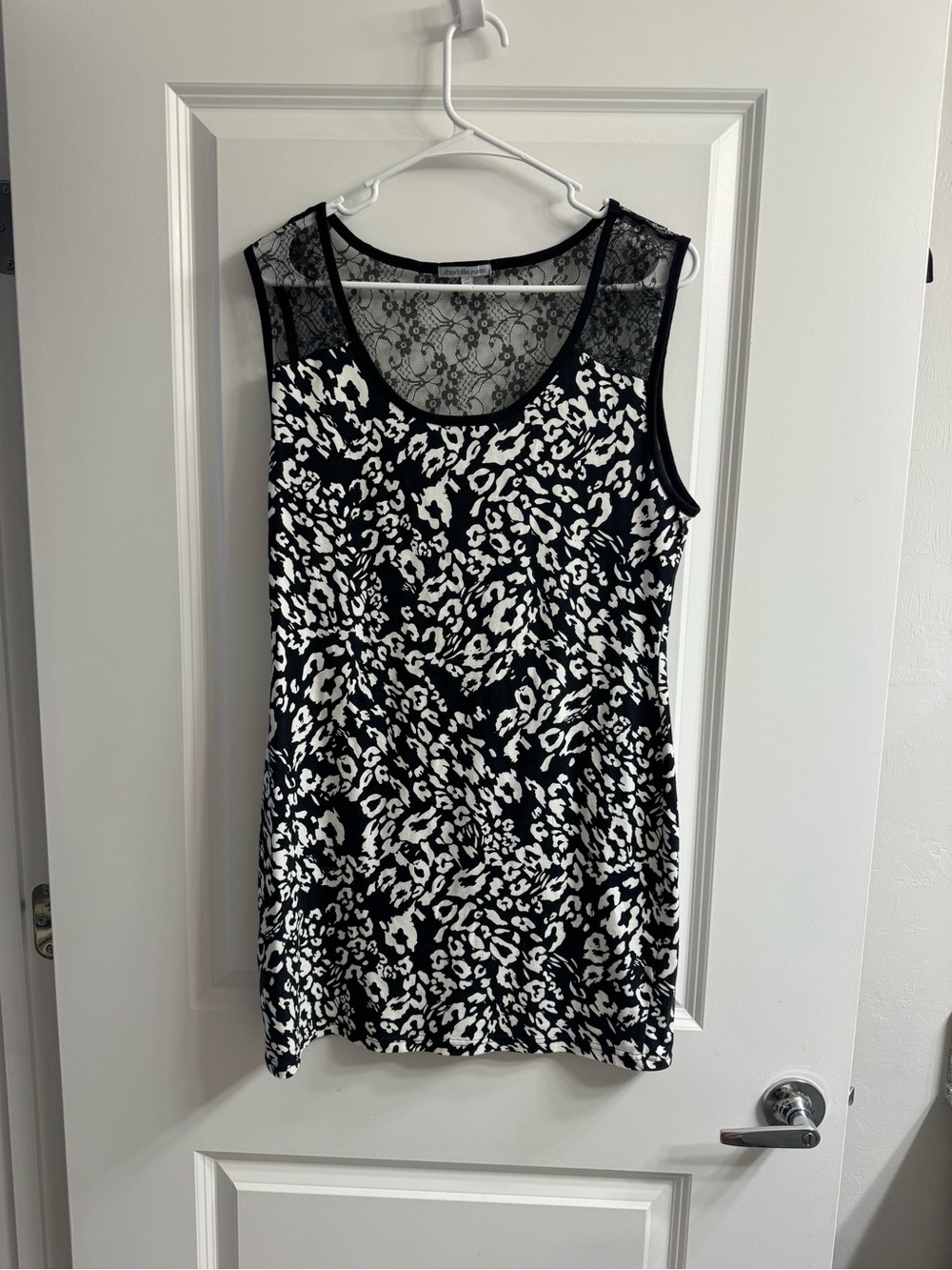 Charlotte Russe Black & White Lace Yoke Animal Print Mini Dress